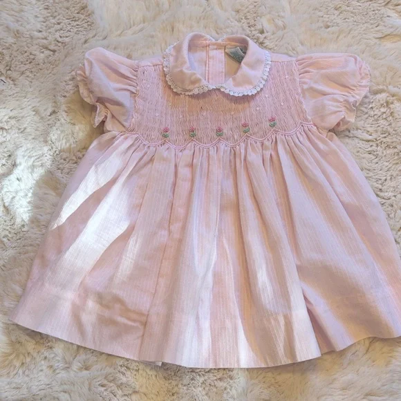 Vintage Pink Smocked Embroidery Baby Dress 6-9 months - Picture 1 of 4